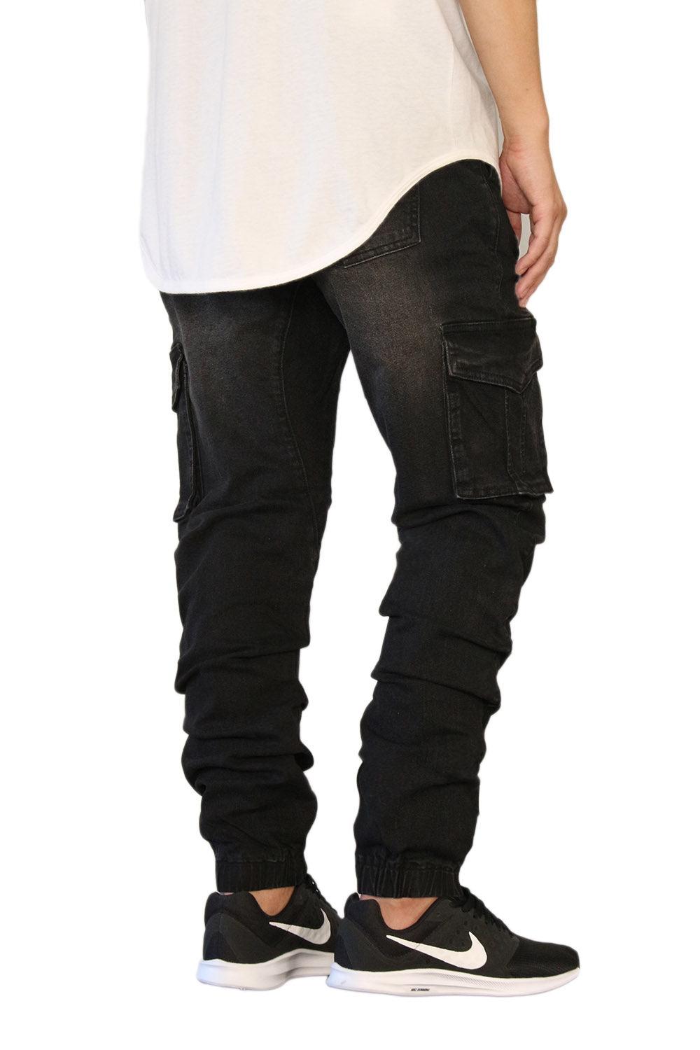 BLACK SLIM FIT DENIM CARGO JOGGERS