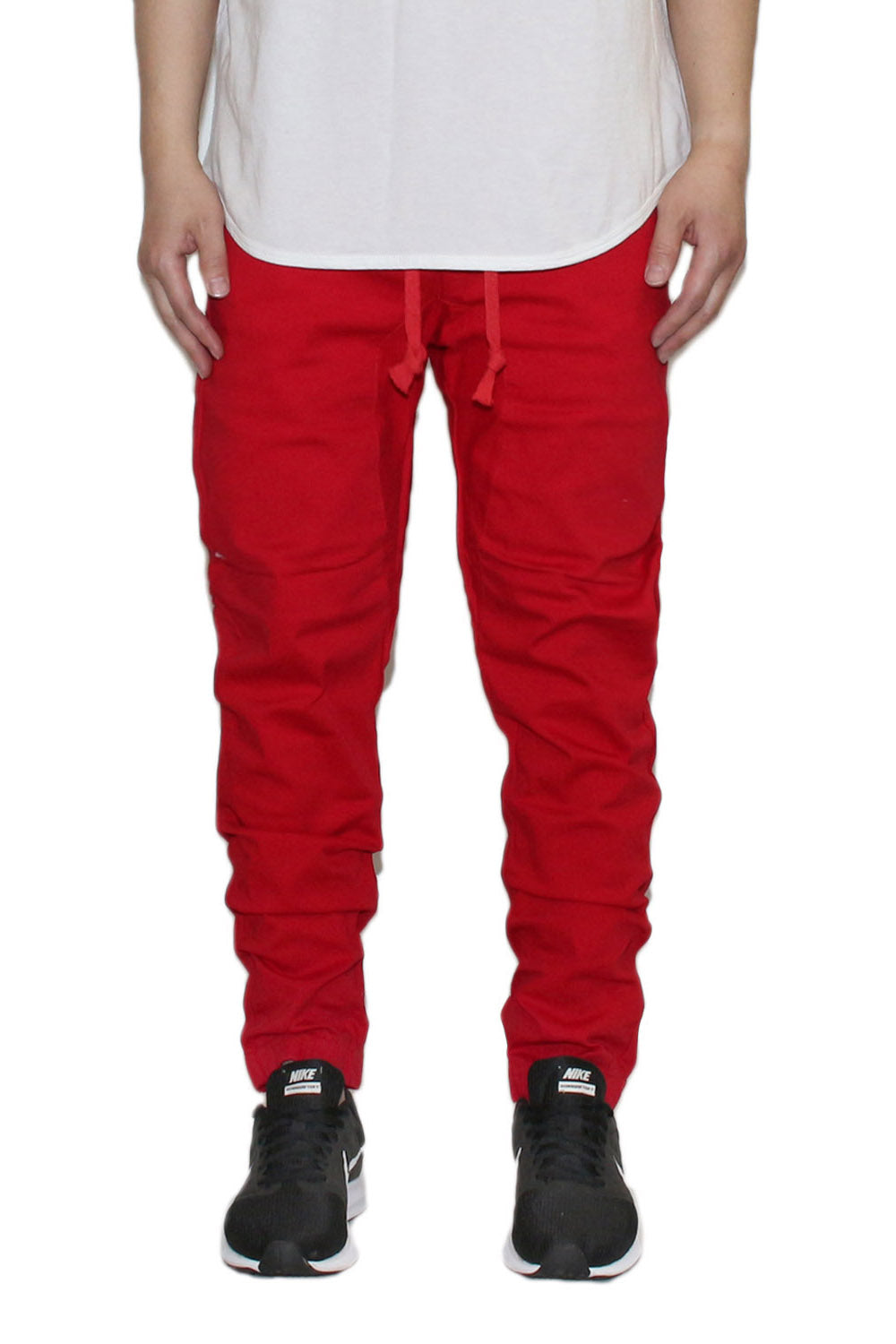 RED SLIM FIT TWILL JOGGERS