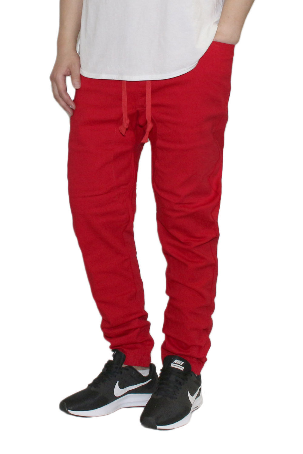 RED SLIM FIT TWILL JOGGERS