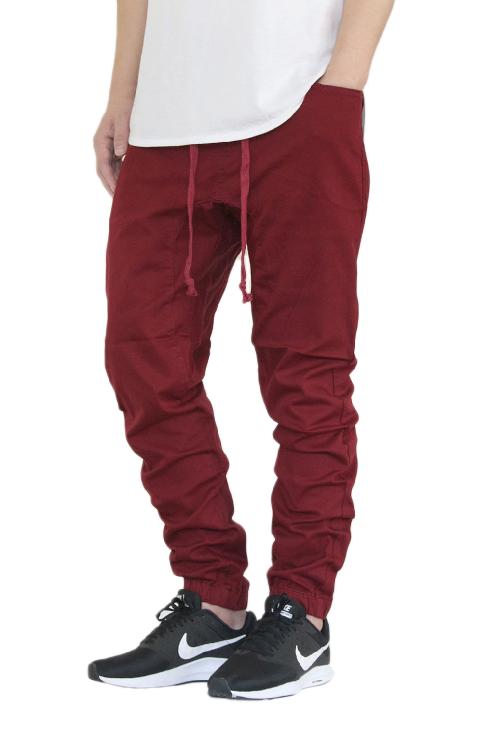 BURGUNDY SLIM FIT TWILL JOGGERS