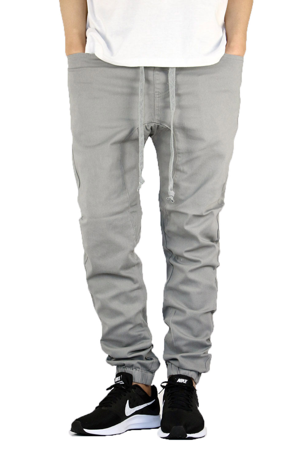 GREY SLIM FIT TWILL JOGGERS