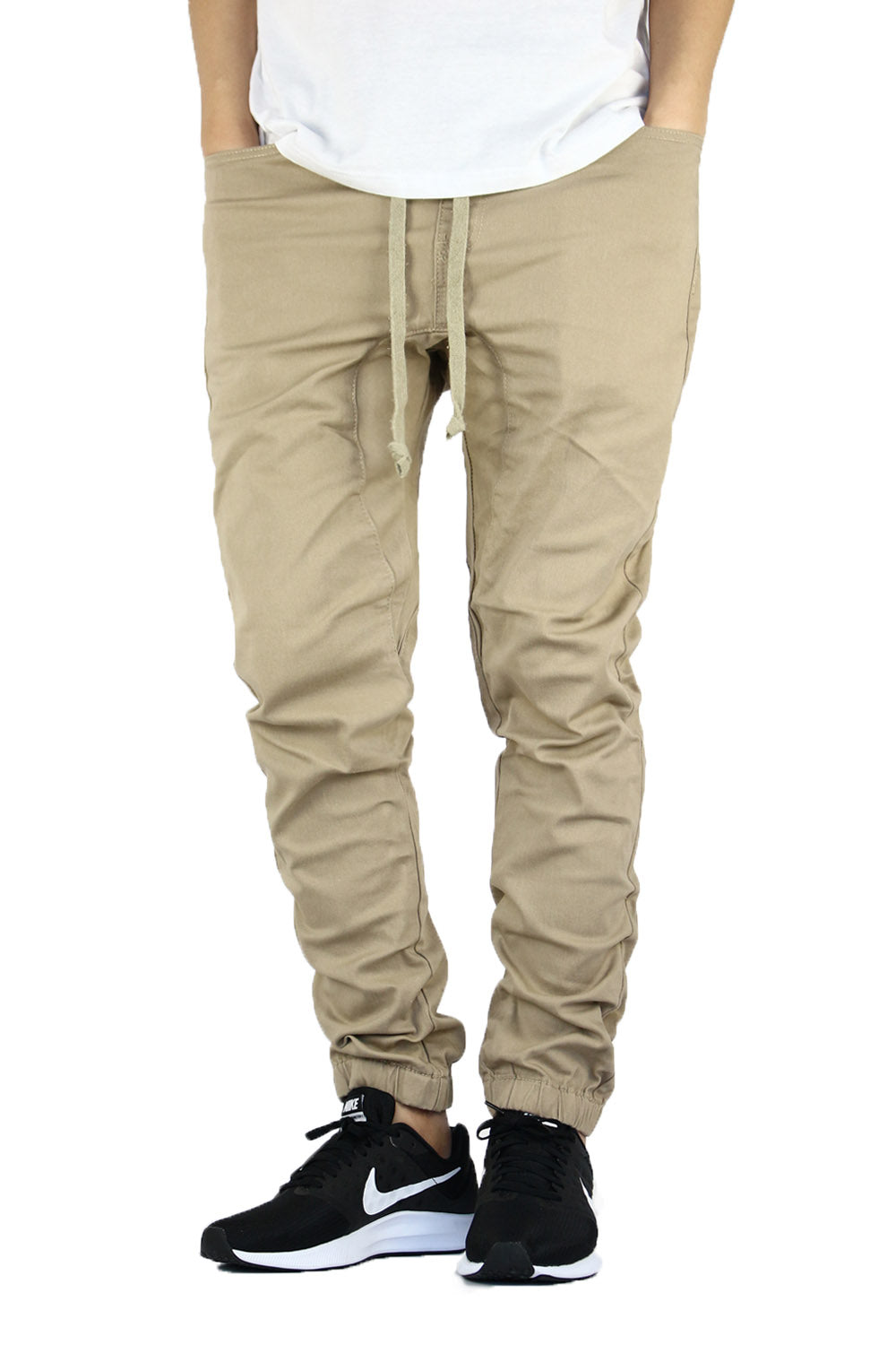 KHAKI SLIM FIT TWILL JOGGERS – AIRNINE - Main Image