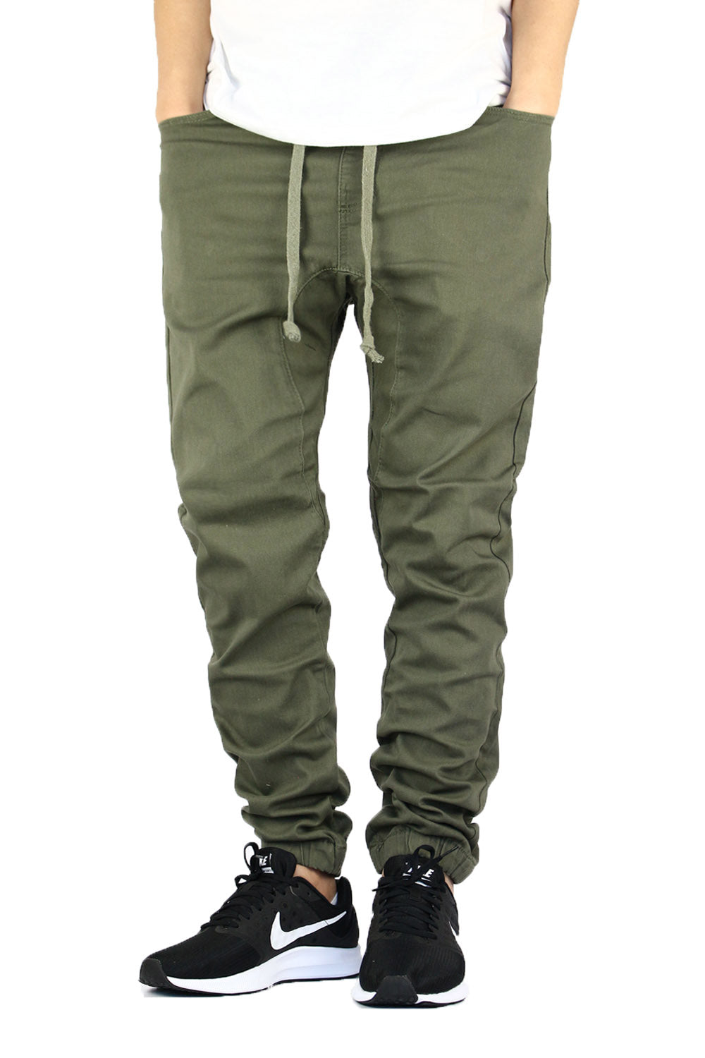 OLIVE SLIM FIT TWILL JOGGERS
