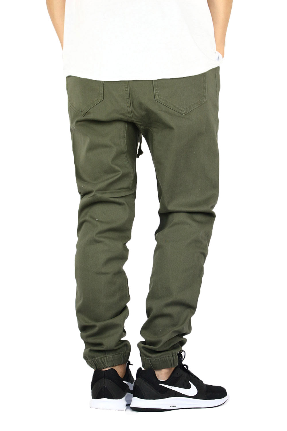 OLIVE SLIM FIT TWILL JOGGERS
