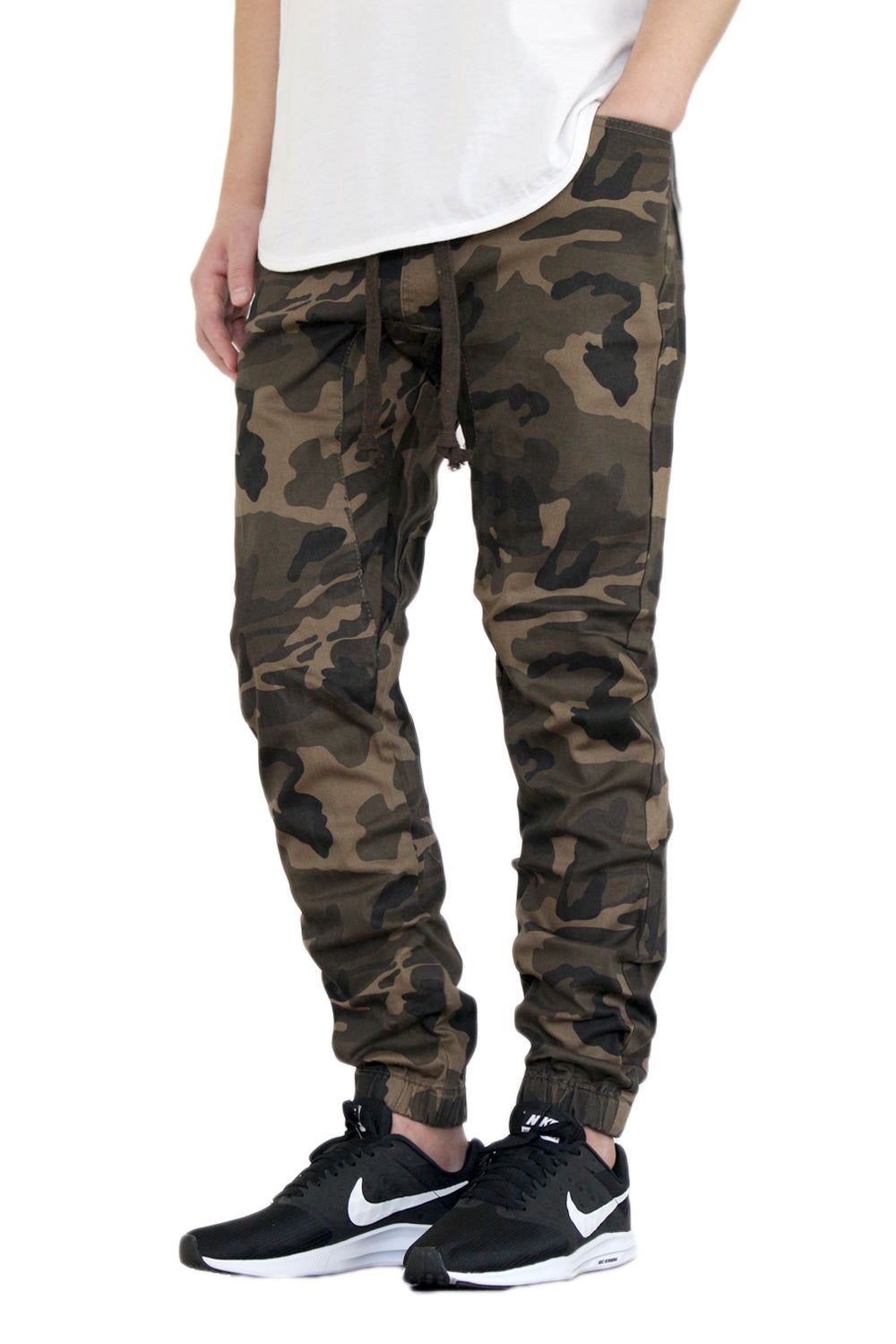 OLIVE CAMO SLIM FIT TWILL JOGGERS