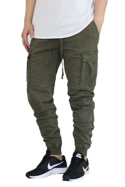 OLIVE SOFT CARGO TWILL JOGGERS
